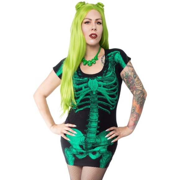 Sourpuss Dresses & Skirts - Kreepsville skeleton tunic dress XL NWT